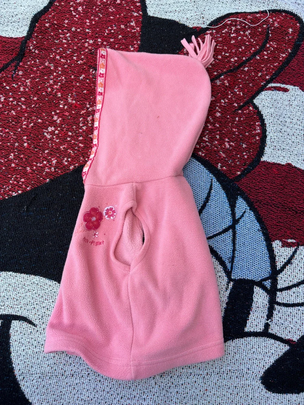 VTG DISNEY PEACH PINK POOH PIGLET FLEECE ZIP UP HOODED VEST SIZE 9 MONTHS